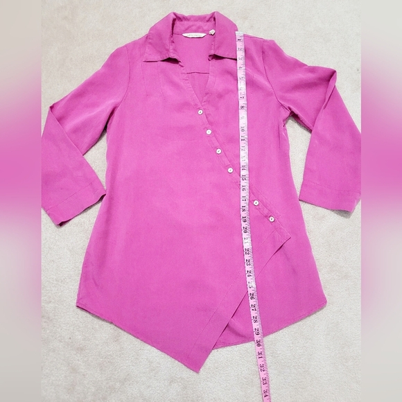 Soft Surroundings Pink Asymmetrical Button Tunic Top Woman's XS Tencel Lyocell - Picture 8 of 12